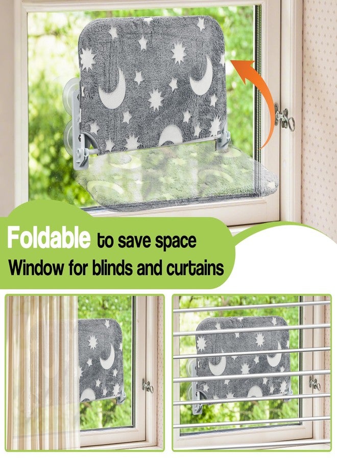 Essovee Cat Window Perch, Cordless Foldable Pet Hammock Bed Glow in The Dark, Glowing Stars & Moon Pattern Window Hammock for Overlooking for Kitten Removable Cover Cordless Window Bed for Indoor - Image 2